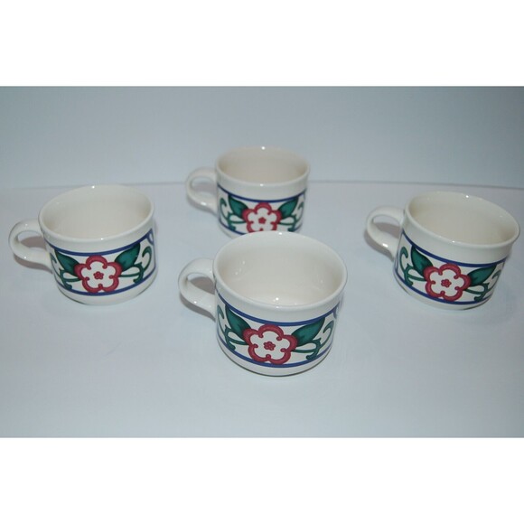 Set of 4 PFALTZGRAFF ARBOR VINE Coffee Tea Mugs Cups Red Green Blue Floral 2.75" - Picture 4 of 7